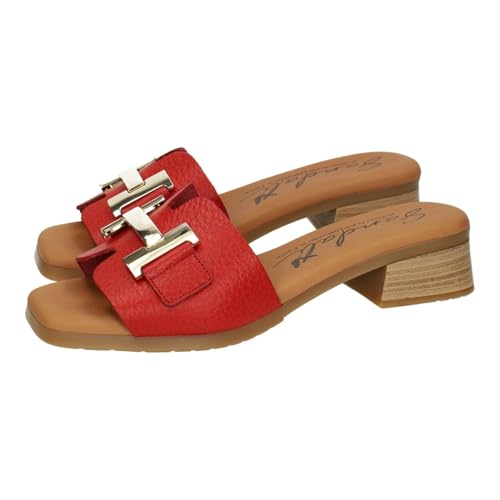 Chaussures en cuir rouge Sandali M878-H5099 type raquette avec talon bas pour femme