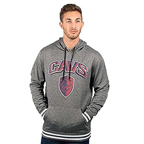 Ultra Game NBA Cleveland Cavaliers Men's Fleece Hoodie Pullover Sweatshirt Rib Stripe, Large, Charcoal