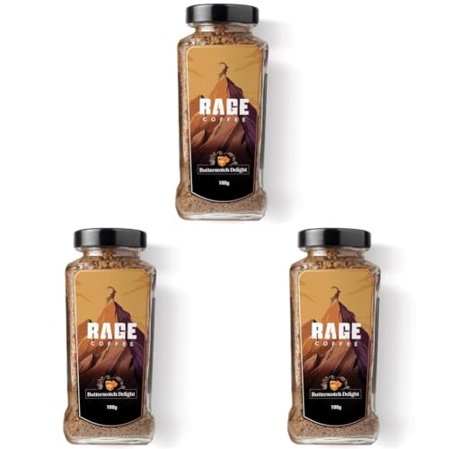 Image of Rage Coffee Butterscotch Delight Flavour - Premium Arabica Instant Coffee (Make Delicious Hot /Cold Coffee) | (Butterscotch Delight, 100g) (Pack of 3)