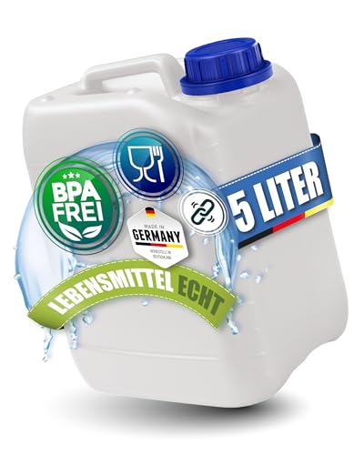 Kosmetex 5L Wasserkanister BPA frei & lebensmittelecht Wasser Kanister 5 Liter für Camping Garten Gewerbe & Haushalt Robust Made in Germany
