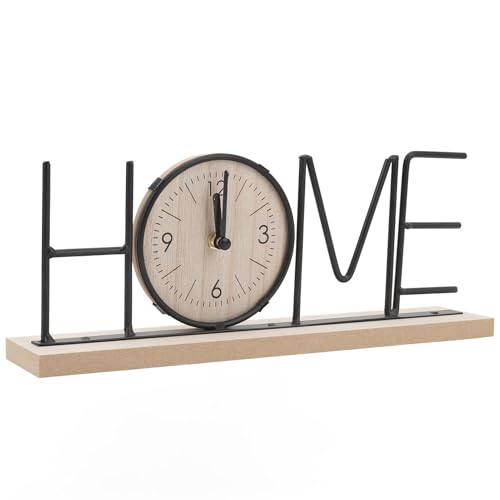 Haofy Reloj de Estante de Escritorio de Hierro y Madera, Reloj de Mesa con Letras Decorativas Modernas, Adorno para Sala de Estar, Comedor, Dormitorio y Oficina (Versión Inicio)