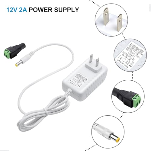 Image of 12V Power Supply, 12 Volt 2A 24W DC Power Supply, White LED Power Adapter, AC 110V to 12V Wall Mounted Transformer Plug for LED Strip Lights with 5.5 /2.1 DC Female Connector, 3 Pack
