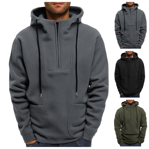Mens Fleece Hoodies Sherpa Half Zip Pullover Fuzzy Warm Sweatshirts Thermal Winter Jacket 2025 Fashion Regular Fit