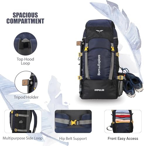 Impulse Rucksack bags 60 litres travel bag for men tourist bags for travel backpack for hiking trekking Bag for men camping Keep Discovering Light with 1 year Warranty
