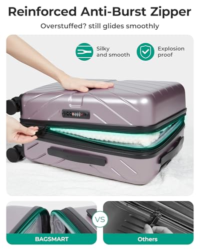 Image of BAGSMART Carry on Luggage 22x14x9 Airline Approved with TSA Lock, 100% Polycarbonate Hardside Suitcase with Spinner Wheels, Rose Purple