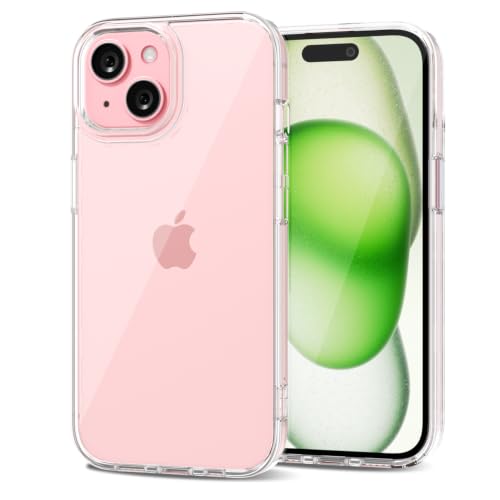 LoeoeL for iPhone 15 Case Clear, Transparent Hybrid 15 Phone Case [Hard Plastic & Soft Silicone Bumper] Acrylic Non Yellowing Thin Slim Protective Cover for Women, Crystal Clear
