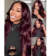 KLAIYI Black Cherry Loose Body Wave Bye Bye Knots Glueless Wig 7x5Precut Lace Front Wigs Human Ha...