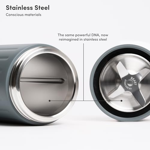 Image of Beast Mighty 850 Stainless Steel | Compact Personal Blender | Extra Vessels | Keeps Blends Cold | Smoothies, Shakes, Sauces, Dips | Portable Straw Caps and Lids | 850W (Mist)