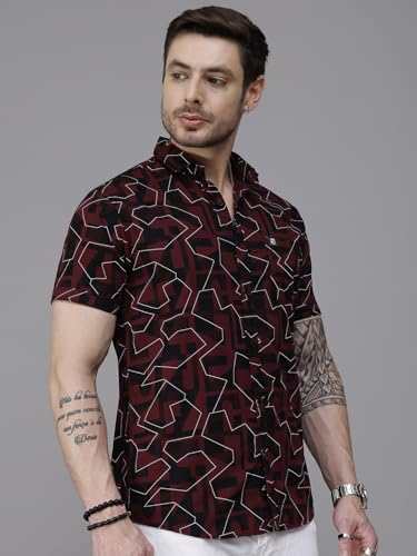Image of Majestic Man Slim Fit Floral Printed Pure Cotton Casual Half Sleeve Shirt