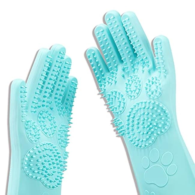 Pet Grooming Magic Gloves, Dog Cat Bathing Shampoo Brush, Silicone Hair Removal Gloves with Thick High Density Teeth for Bathing and Messaging, Double-Side Scrubbing Gloves for Shedding-UOCkMxYG