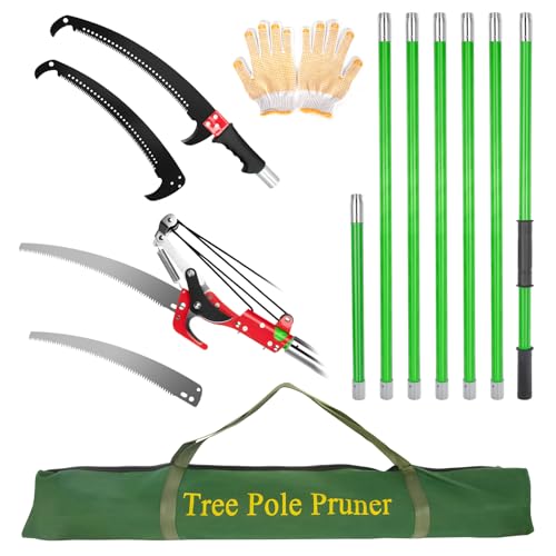 26FT Pole Pruning Saw for Tree Trimming, Adjustable Manual Pole Saw Trimmer with 8 Fiberglass Handles with Carry Bag and Sturdy Pole, Garden Tools for Palm Oak High Branches