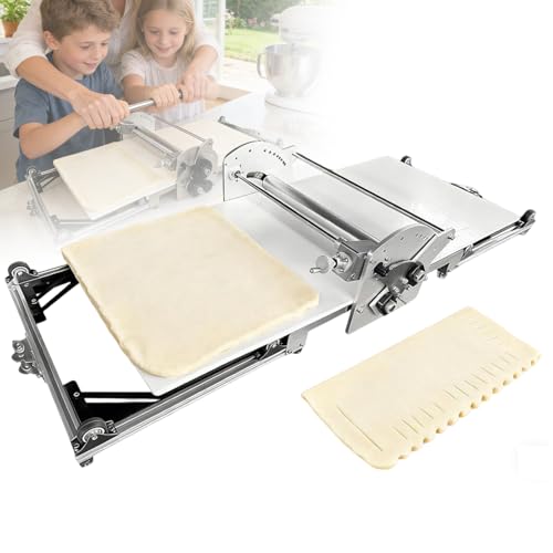 URJWAN Rouleau À Pâtisserie en Acier Inoxydable Pliable, Laminoir À Pâte Électrique Manuel À Épaisseur Réglable, Machine À Laminer Pâte pour Maison Boulangerie Croissants Pizzas Et Fondant