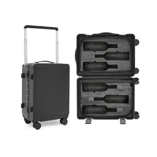 bimiti Wine Suitcase,6 Bottle Wine Luggage,Wine Travel Case with TSA Lock,Wine Bottle Suitcase with Removable Interior and Silent Spinner Wheels,Black Wine Suitcase for Airplanes