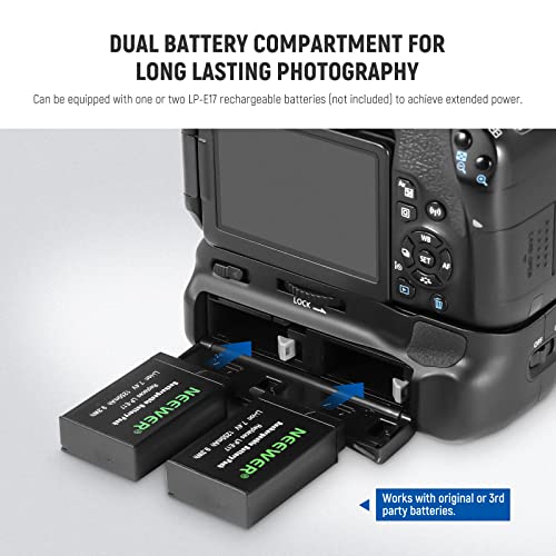 Neewer Vertical Battery Grip Compatible With Canon Eos 800D 850D Rebel T8I T7I 77D Kiss X9I 9000D Cameras, Battery Holder With Two Compartments For 1 Or 2 Lp-E17 Battery (Battery Not Included) #TOP2