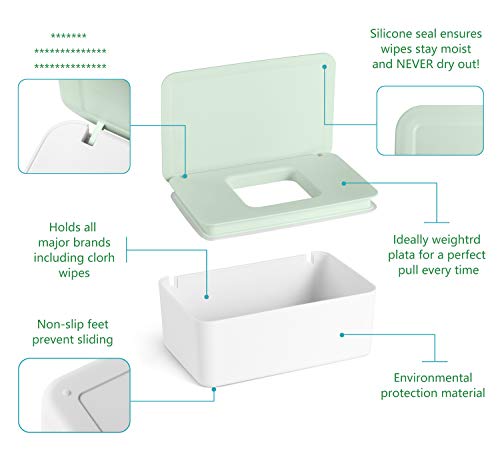 Diaper Wipes Dispenser Baby Wipes Case, Baby Wipe Holder Keeps Wipes Fresh, Non-Slip, Easy Open & Close Wipe Container Green #TOP7