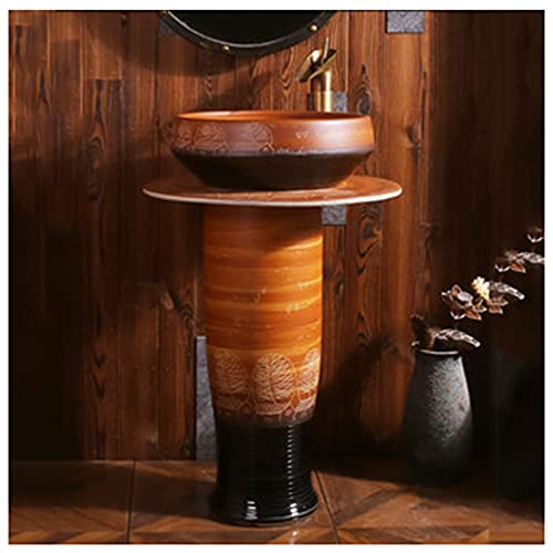 Fregadero De Baño Con Pedestal Fregadero De Recipiente Combo Inodoros Lavabos Hechos A Mano Con Grifo Y Orificio De Instalación De Drenaje, Para Interiores Y Exteriores,D,Sin Espejo (D Con Espejo)