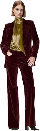2 PC Velvet Suit for Women Single Breasted Pants Suit Notch Lapel Formal Suit Womens Business Suits