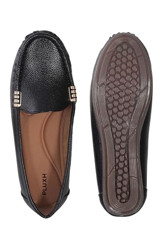 Image of Pluxh Women Ballet Flats | Slip-On Casual & Formal Shoes | Elegant Metal Accent Design, Soft Cushioned Insole with Flexible Anti-Slip Sole | Office Wear, Daily Use & Travel Footwear