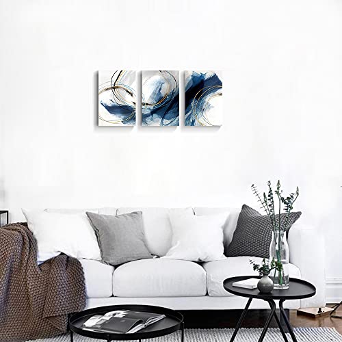 Canvas Wall Art 3 Piece Set Modern Minimalism Art Paintings Blue And Gold Fantasy Colorful Graffiti On White Background Framed Abstract Artwork Poster Decor For Living Room Bedroom Office 12X18In 3Pcs #TOP5