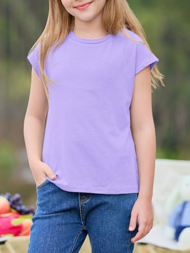 Image of Imily Bela Girls Short Sleeve T Shirts Crew Neck Cap Sleeve Tank Tops Casual Loose Summer Shirt Kids 5-14 Years