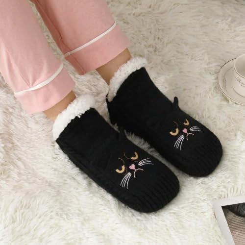 Image of ZYZX Cute Cat Slipper Socks for Women with Grips,Fuzzy Socks Indoor