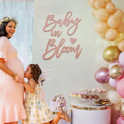 Image of Rose Gold Baby in Bloom Sign Baby Shower - Large Glitter Baby Shower Felt Banner Letters for Arch Backdrop Gender Reveal Girl or Boy Theme Pregnancy Announcement Party Wall Decorations