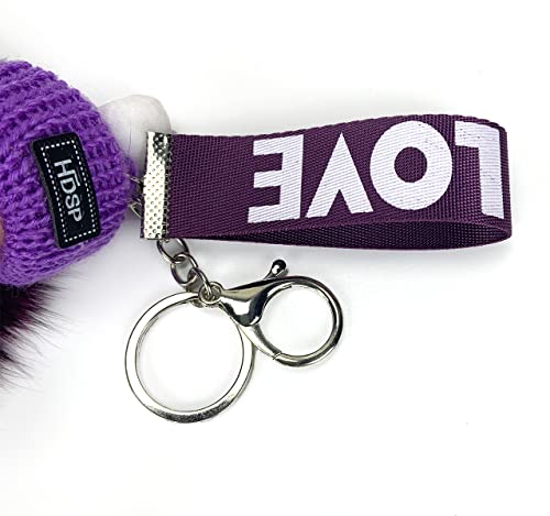 Genuine Fox Fur Pom Pom Keychain For Womens Bag Purse Charm Silver Ring Baby Fluffy Fur Ball Keychain (Purple) #TOP4