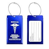 1 Pack Medical Equipment Luggage Tag, Blue and White with Steel Cable, Customizable Medical Alert Tag, Durable...