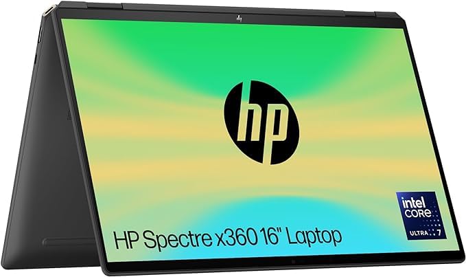 HPSpectre x360 16" 2in1 Laptop, Intel Core Ultra 7-155H, AI Enhanced, 16 GB RAM, 1 TB SSD, NVIDIA GeForce RTX 4050, 2.8K OLED Touchscreen, 13hrs 15 battery, Intel Evo, Win 11, Black, 16-aa0001sa