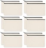 12 Stück Federmäppchen, Mäppchen zum Bemalen DIY Blanko Stoffbeute Leinwand-Reißverschlusstaschen Kosmetiktasche Schminktasche Kulturbeutel für DIY Bemalen, Dekorieren (12 x 21 cm, Biege)