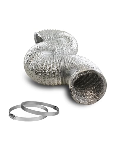 Allvent 3 Inch Dryer Vent Duct, 8FT Flexible Aluminum Foil Exhaust Ducting For Heating and Cooling Ventilation with 2 Clamps