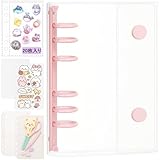 バインダー 透明 シール帳 A6【バインダー×1個+リフィル×20枚+下敷き×2枚+チャック付きポケット×2枚】 3層構造 カードスリーブ ミニシール帳 ミニ クリアバインダー A6かわいい シール収納 6穴 シールバインダー 女の子 推し活 文房具 メモ カード 写真整理 便利ファイル (ピンク)