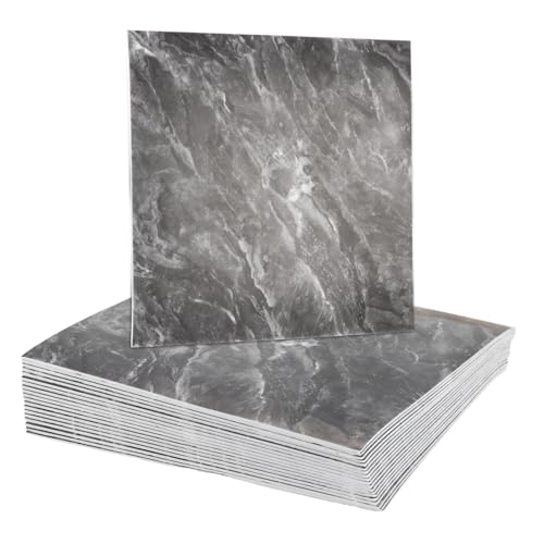 QUARKZMAN 20 Stück Peel-and-Stick-Marmorfliesen, wasserdichte Wandverkleidungsrückwand, 12x12 PVC Peel-and-Stick-Duschfliesen für Badezimmer, Küche, Wohnzimmer, Schiefergrau-Design