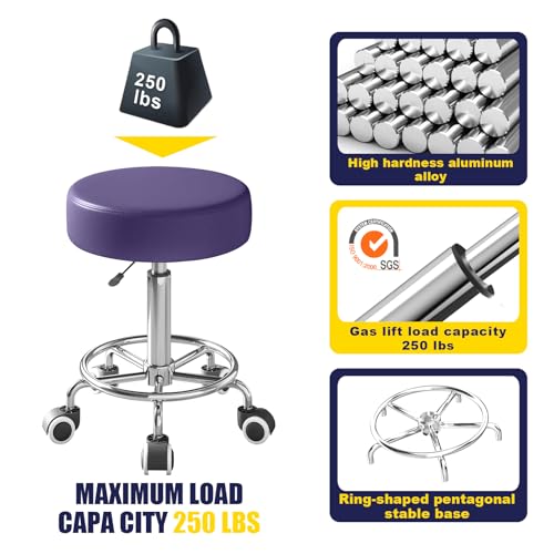 Image of YEEZEE Rolling Stool with Wheels and Ultra Soft Cushion for Salon, Purple