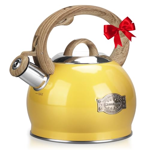 Hauce Radio Stovetop Tea Kettle, 2.1 Quart Stove Top Whistling Tea Kettles,Water Teapot Induction Tea Kettle with Food Grade Stainless Steel and Silicone Anti-Hot Handle, Suitable for All Heat Sources