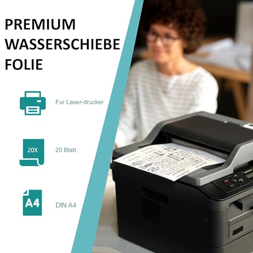 Bleiduck 20 Blatt Laser-Wasserschiebefolienpapier – Bedruckbar, A4-Format, Transparent, Hochwertige Druckergebnisse, Kein Klarlack erforderlich, Ideal für DIY-Projekte