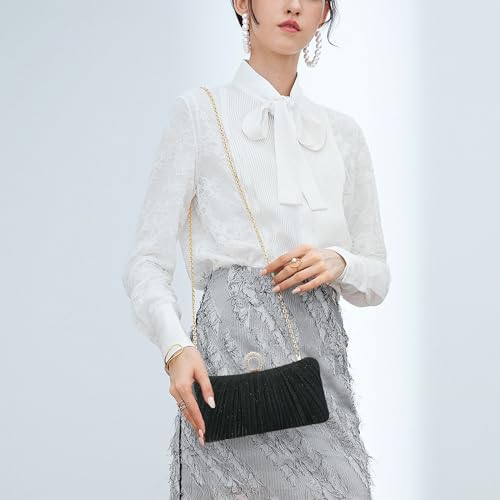 Image of Simcat Women Gold Clutch Purses Glitter Evening Handbag Pleated Evening Bag for Lady Formal Bridal Wedding Prom