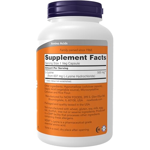NOW L-lysine 500 mg, 250 Capsules