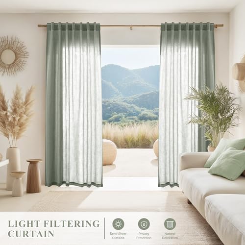 Image of Joywell Extra Long Linen Curtains 108 Inches for Living Room Desert Sage