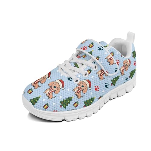 Christmas Cute Dog Pattern Kids Shoes Running Shoes Girls Boys Primary School Students Sports Shoes Spring and Autumn Casual Shoes（White Sole）
