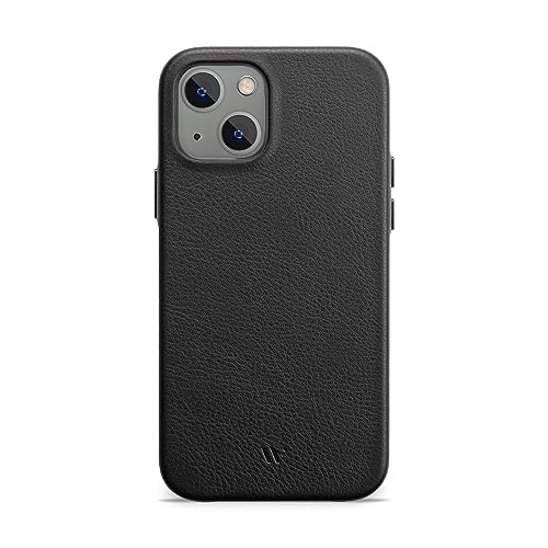WIIUKA Hülle für iPhone 13 Deutsches Leder Lederhülle extra Dünn Premium Handyhülle Case Qi Schwarz