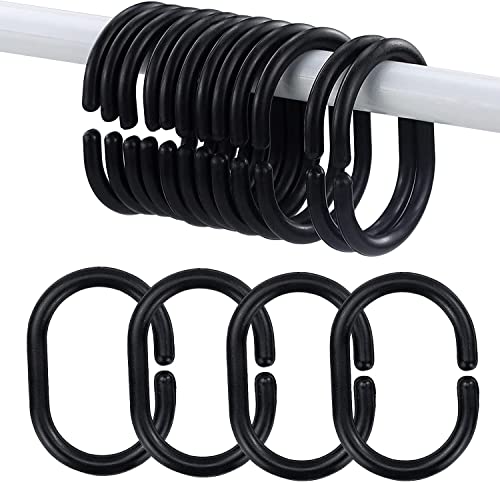 Juego de 12 Anillos de Cortina de Ducha, 4,6 x 2,9 cm, Color Negro, diámetro Interior para Barras de Cortina de Ducha y Barras de ángulo de Ducha, Anillos de Ducha de plástico Resistente, Anillos