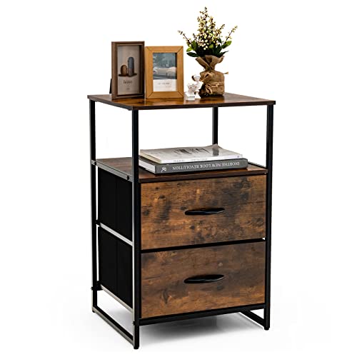 Image of Multigot Chest of Drawers, Fabric 2/3/4-Drawer Storage Cabinet with Steel Frame, Wooden Industrial Dresser Organiser Unit for Bedroom Living Room Hallway (2 drawers+2 shelves-45 x 40 x 70cm, Brown)