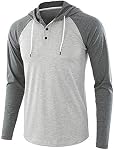 Jhsnjnr Men's Casual Henley Hoodies Solid Color Raglan Sweatshirts Long Sleeve Cotton Hooded Shirt