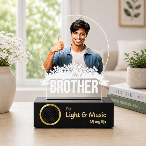 Image of ZOCI VOCI Personalized No.1 Brother Custom UV Printed LED Photo Lamp, Warm White Acrylic Night Lamp with Wooden Base, Customized Rakshabandhan Gift for Brother