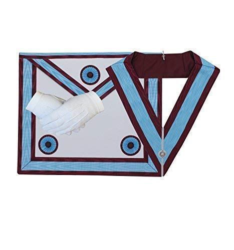 Blue And Marron Masonic Regalia Mark Master Masons Apron Lambskin Real Leather And Collar Set
