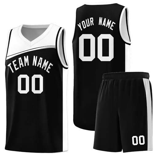 Generic Custom Basketball Jersey Shorts Men Youth Basketball Uniform Personalized Printed Team Name Number Athletic Sport Suits, Black-white08