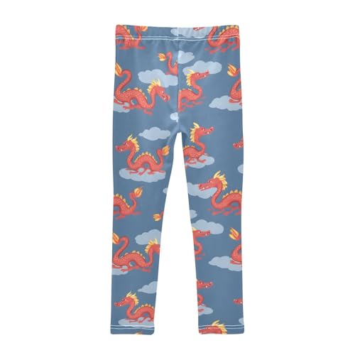 Red Chinese Dragon Cloud Girls Leggings Ultra Soft Compression Yoga Gym Pants for Kids 4-10T2