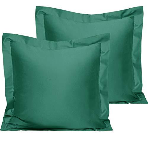 NTBAY Euro Egyptian Cotton Sateen Pillow Shams, Set of 2, Dark Green