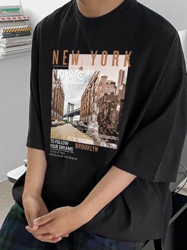 Image of CHKOKKO Mens Polyester Stylish Oversized T Shirt for Daily & Casual Wear Printed Design with Drop Shoulder & Half Sleeves